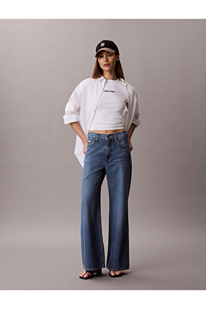 Calvin Klein Women's Ss Contour Rib Logo Detailed Ringer T-Shirt