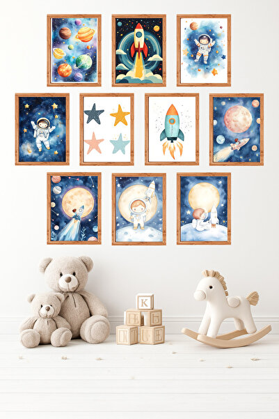 UNT 10-Piece Frame-Looking Space, Astronaut, Planet, Baby, Children's Room Pa...