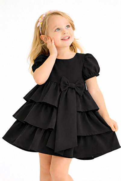 zepkids Κοριτσίστικο μαύρο φόρεμα με βολάν – Κομψό σχέδιο με κοντά μανίκια γι...