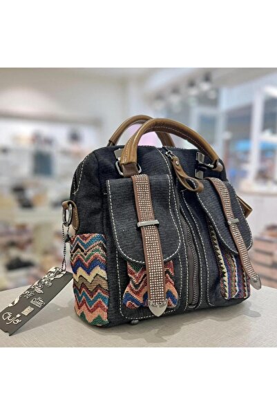 Guja C1015 Geantă funcțională din denim cu imprimeu etnic pentru femei