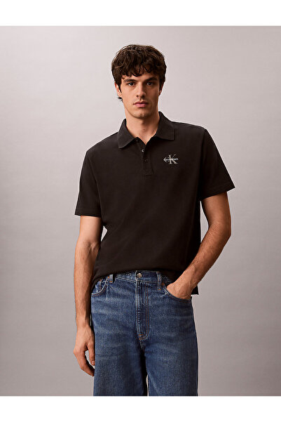 Calvin Klein Men's Monologo Detailed Casual Pique Polo Collar T-Shirt