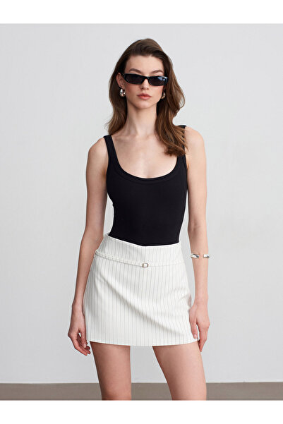 Dilvin 81077 Φούστα με ζώνη-Λευκό