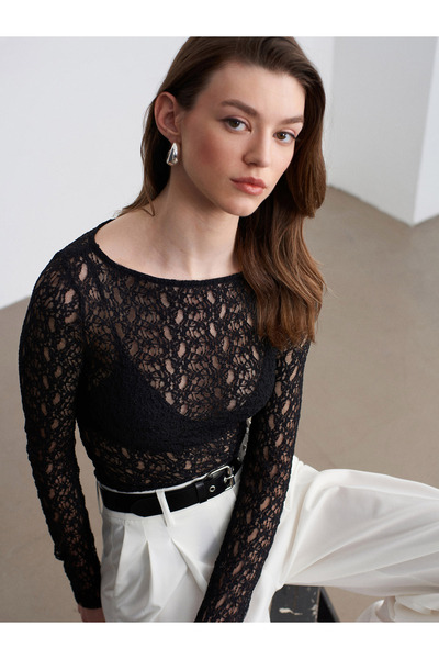 Dilvin 32763 Δαντέλα με λαιμόκοψη Kayık, Μαύρο