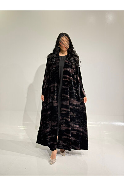 Tori Black Velvet Printed Abaya