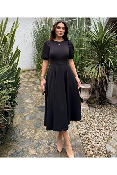 elbisereyonda φόρεμα μίντι από ύφασμα κρεπ με μισό μανίκι