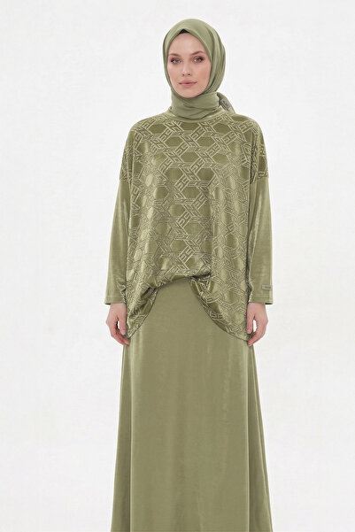 Nuss Patterned Detailed Trouser Suit 1058 Khaki