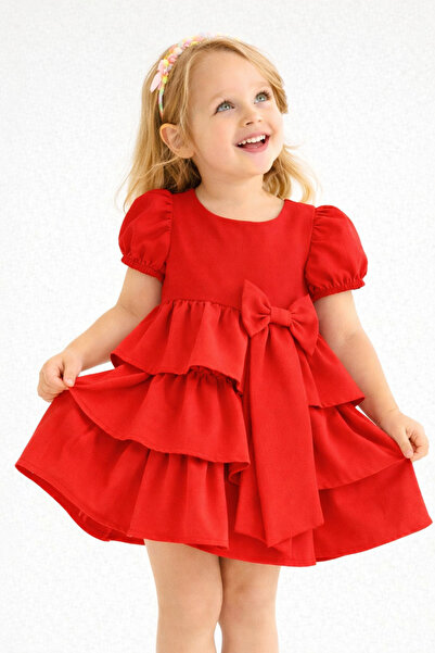 zepkids Κοριτσίστικο κόκκινο φόρεμα με βολάν – Κομψό σχέδιο με κοντά μανίκια ...