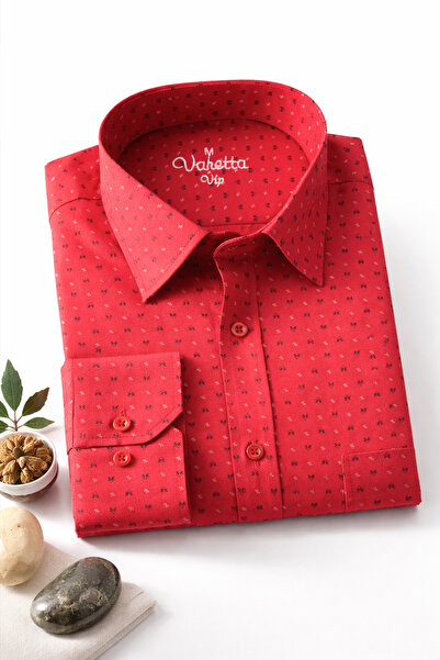 Varetta Ανδρικό κόκκινο πουκάμισο με μακριά μανίκια, τσέπες, φαρδιά γραμμή, ύ...