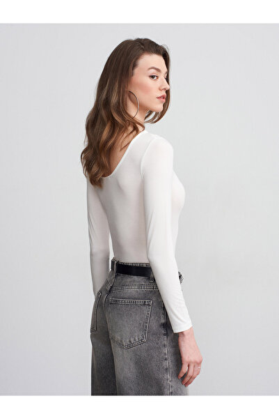 Dilvin 32776 Oval Neck Bodysuit-Ecru