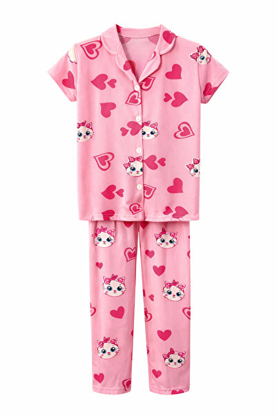 zahider Κοριτσίστικο βαμβακερό σετ πιτζάμες με κουμπιά από λύκρα, με γιακά πο...