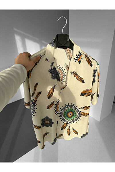 NO1 KONSEPT Κρεμ πουκάμισο με σχέδιο από φτερά Efil Efil Alaçatı