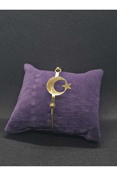 sarıyer silver Ay Yıldız Model Altın Kaplama Sarı Renkli Çelik Bilezik Bayrak...