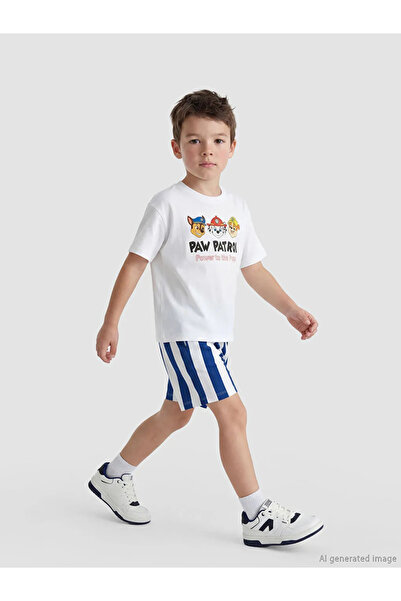LC Waikiki تي شيرت وشورت للأولاد من LCW Kids White Paw Patrol مطبوع