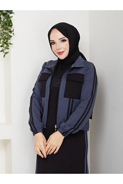 moda4b Γυναικείο Σετ 2 τεμαχίων Μακρύ Φόρεμα και Μπουφάν με Τσέπες Διπλό Βαμβ...