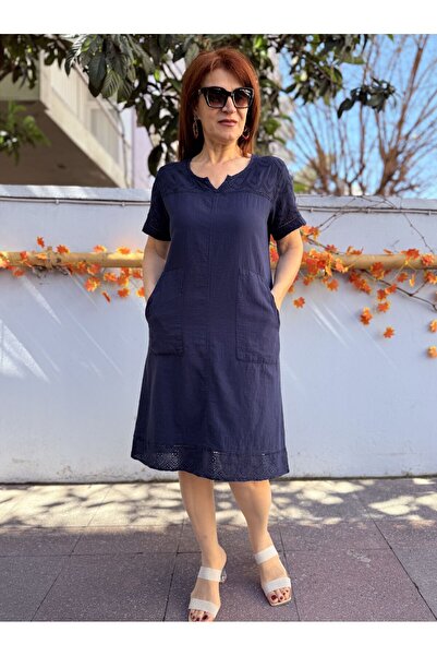 DenizEge Φόρεμα Didim από βαμβάκι με επένδυση, σκούρο μπλε