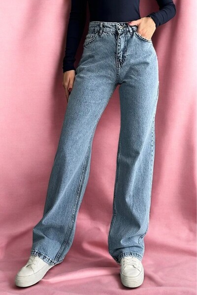 Livik Γυναικείο ελαστικό τζιν Lycra με ψηλή μέση και φαρδιά μπατζάκια, τύπου ...