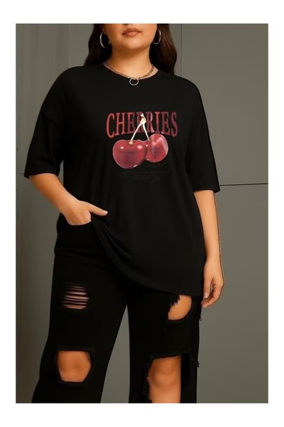 By Layina Cheries Cherry Printed Oversize Large Size T-Shirt