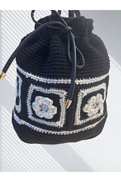 OEM Casual Crocheted Backpack, Black and White, 35x25cm, 2 Straps