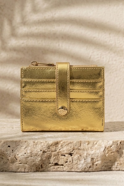 InStyle Card Holder Compartment Snap Detail Women's Wallet Gold
