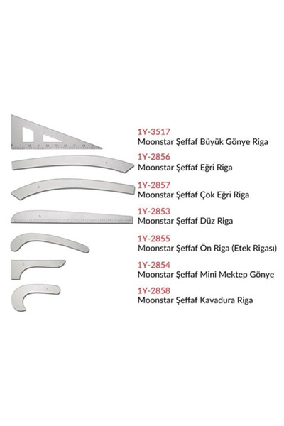 Moonstar Şeffaf Plastik Riga Cetvel Takım (7 Parça)