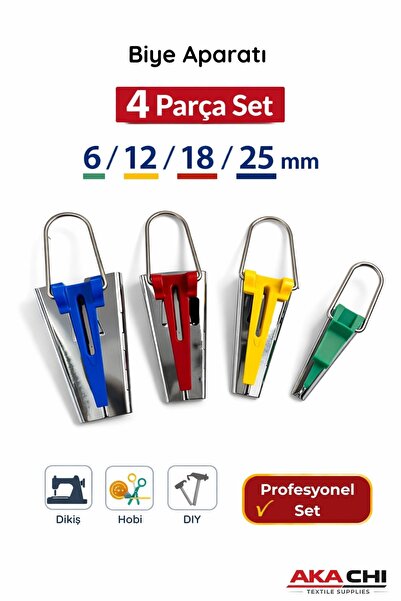 AKA CHI Biye Aparatı Seti 4 Parça (6-12-18-25 mm) – Dikiş Terzi Hobi DIY Kuma...