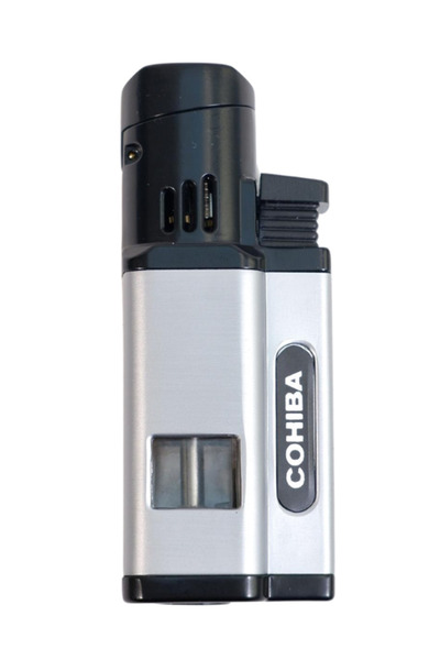COHİBA 3 Torch Pürmüz Delicili Gümüş Siyah Metal Puro Çakmağı