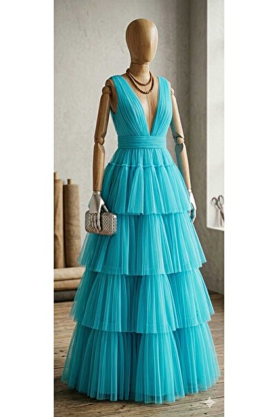 TESATURI OUTLET Fine Hayal Τούλι πλάτους 3 μέτρων, χρώμα τιρκουάζ