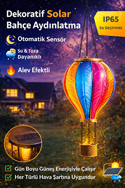 Solar powered flame effect balloon lamp, waterproof, sensor, decorative outdoor light