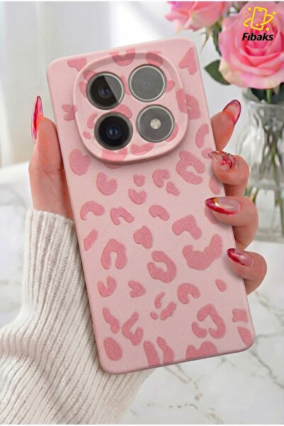 Fibaks Redmi Note 14 Pro Kılıf Pembe Leopar Şık Tasarımlı Premium İnce Soft S...