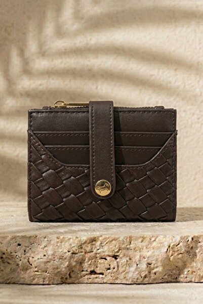 InStyle Γυναικείο πορτοφόλι σε καφέ χρώμα με πλεκτό σχέδιο και κουμπώματα