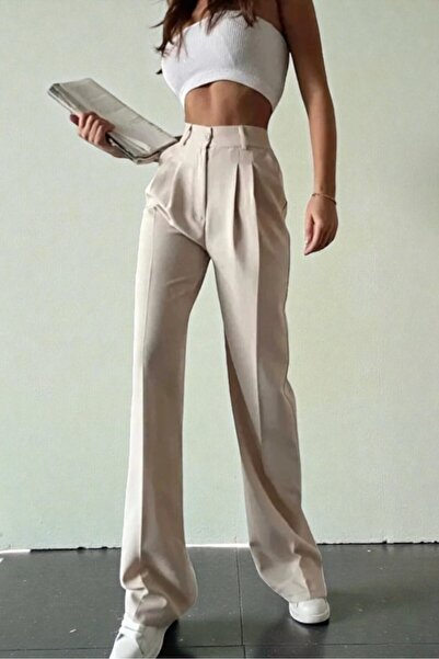 Livik Παντελόνι από πλισέ ύφασμα, χαλαρή εφαρμογή, άνετο, με φαρδιά μπατζάκια