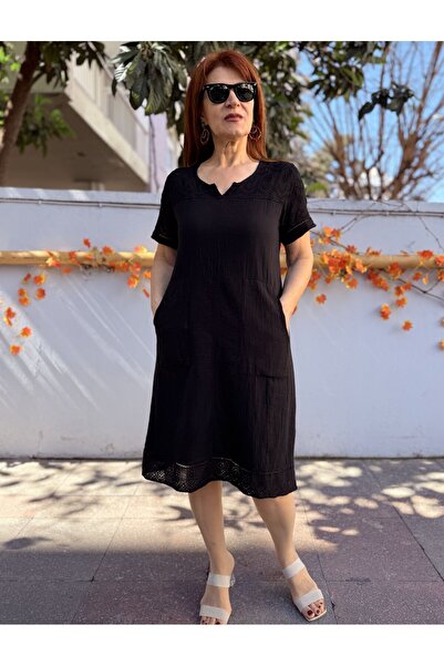 DenizEge Φόρεμα Didim από βαμβάκι με επένδυση, μαύρο