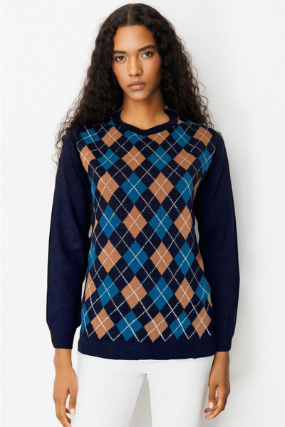 Desen Triko Γυναικείο μάλλινο πουλόβερ με λαιμόκοψη ζιβάγκο και διακοσμητικό ...