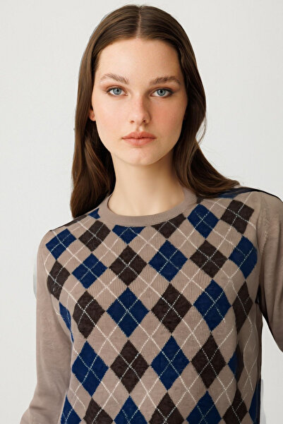 Desen Triko Γυναικείο μάλλινο πουλόβερ με λαιμόκοψη ζιβάγκο και διακοσμητικό ...