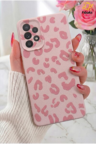 Fibaks Galaxy A23 Kılıf Pembe Leopar Şık Tasarımlı Premium İnce Soft Silikon