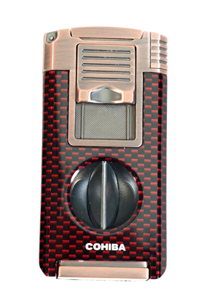 COHİBA Çift Torch Pürmüz Dahili Kesici Delicili Kırmızı Karbon Desenli Bronz ...