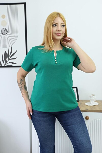 Siyezen Μπλουζάκι μεγάλου μεγέθους με διπλό λεπτομερές τελείωμα στο γιακά και...