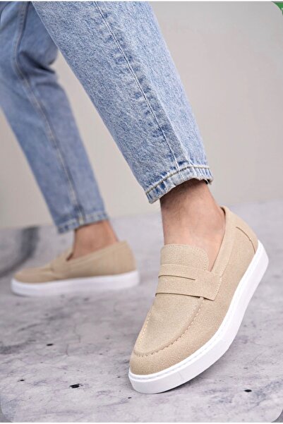 pabucmarketi Belted Men's Casual Shoes Cream Suede