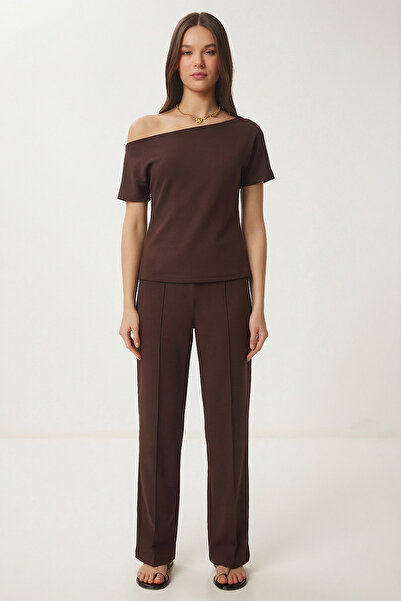 Lovelyİstanbul Open Shoulder Modal Top and Bottom Set Lby0050 Brown