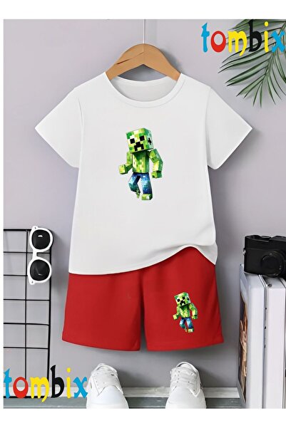 tombix Single Green Shape Printed T-Shirt Shorts Summer Children's Set