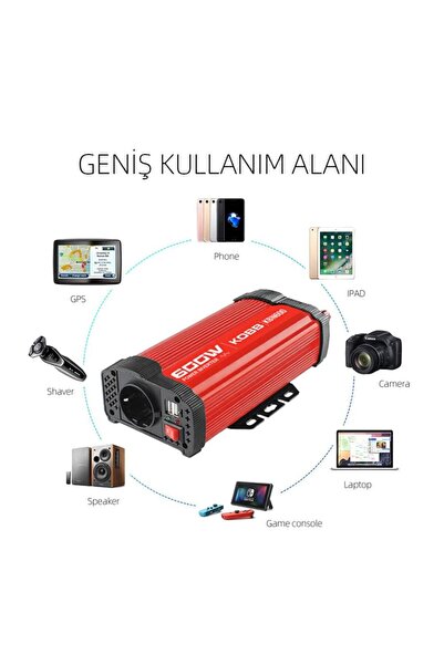 KOBB KBN600 12V/220V 600Watt Modifiye Sinüs Dönüştürücü İnvertör