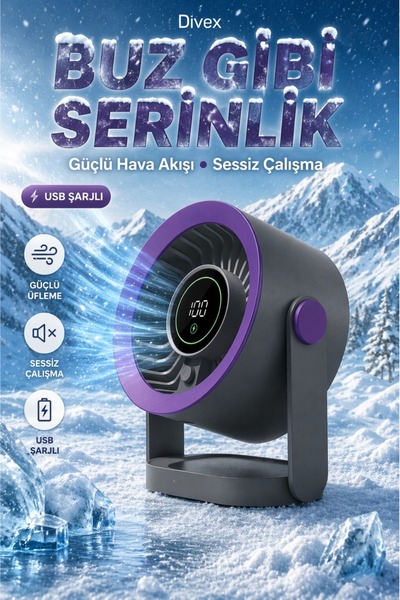 Divex Buz Etkili Masaüstü Vantilatör - Dijital Göstergeli, USB Şarjlı, Güçlü ...