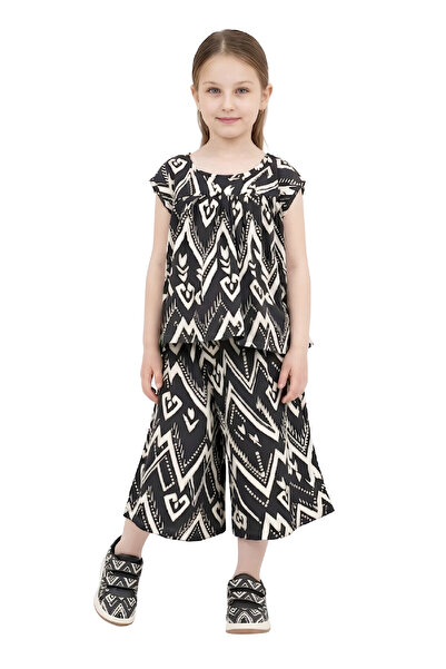 MODANINO Set pentru fete cu pantaloni capri largi și detalii cu imprimeu, vâr...