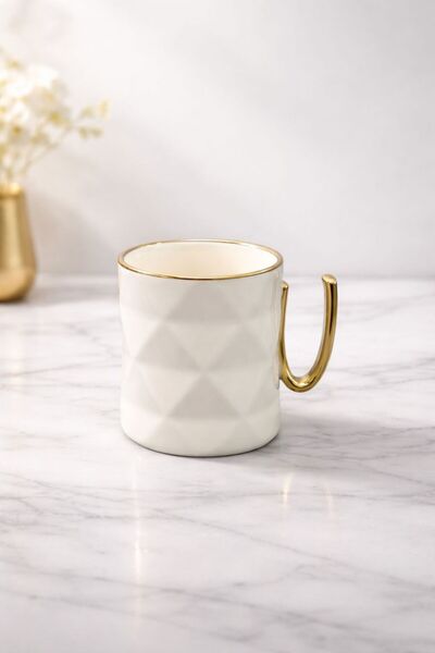 YzHome Porselen Yaldızlı Gold Detaylı Harfli Kupa Harf Bardak 220ml