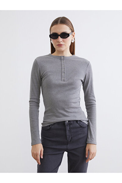 LC Waikiki Women's Ribbed Bodysuit with a Crew Neck