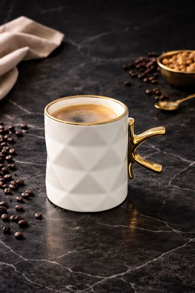 YzHome Porselen Yaldızlı Gold Detaylı Harfli Kupa Harf Bardak 220ml