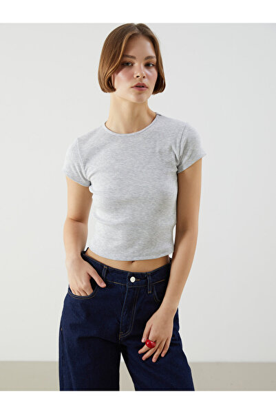 LC Waikiki Crop top de damă texturat cu guler rotund