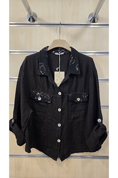 Park Moda Ιταλικό λινό μπουφάν με λεπτομέρεια από κοχύλια