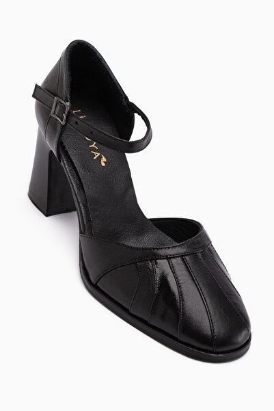 Limoya Γυναικεία πέδιλα με τακούνι Hira από γνήσιο δέρμα, μαύρα, με κλειστό μ...