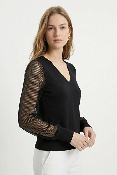 Rays Μαύρη μπλούζα με λεπτομέρεια στην πλάτη με λαιμόκοψη V 2827